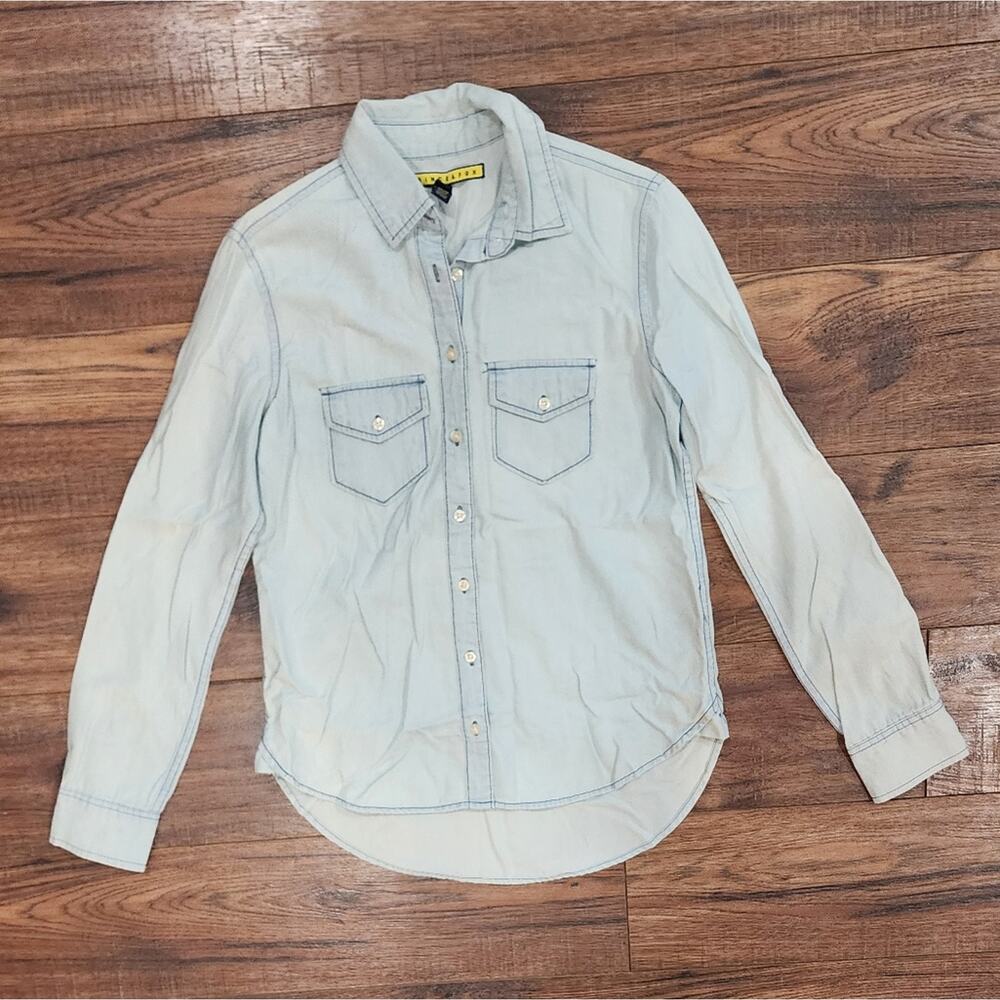 Prince & Fox Women's Light Blue Long Sleeve Casual Button-Down Shirt X-Small XS